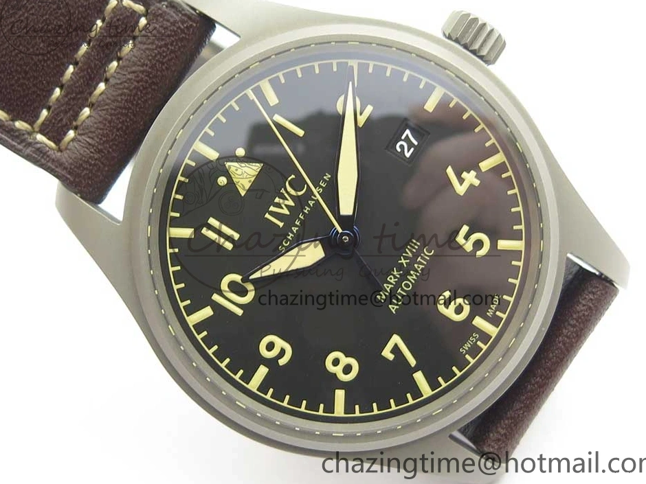 MIROTIME 0113 SmartChoice Mark XVIII IW327006 Titanium M+F 1:1 Best Edition Black Dial on Brown Leather Strap A 7145